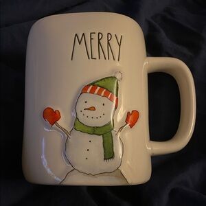 Rae Dunn Festive Snowman Mug with Green and Red Accents